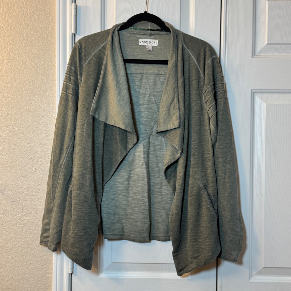 Knox Rose Women's Army Green Waterfall Open Front Cardigan Sweater Size Large